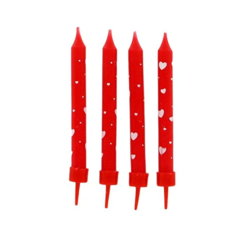 Bougies Rouges Coeurs Blancs Patisdecor (X 8)>Cerf Dellier Discount
