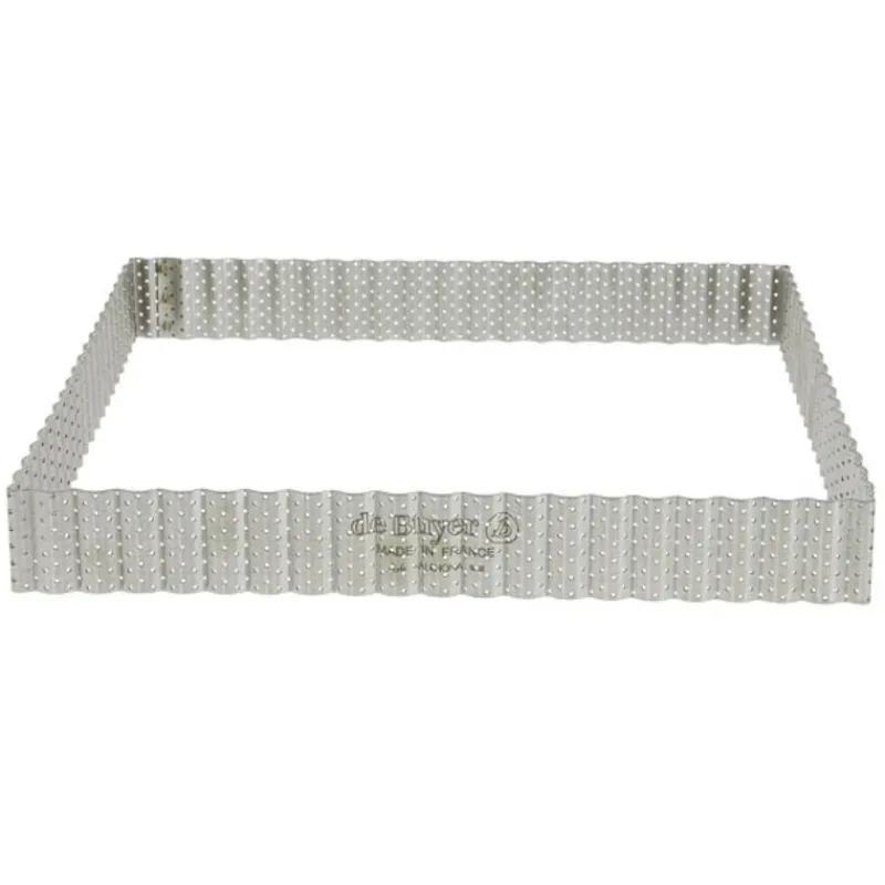 Cerf Dellier Caisses À Génoise*Cadre A Tarte Carre Cannele Et Perfore Inox H 3 Cm - 23 X 23 Cm De Buyer