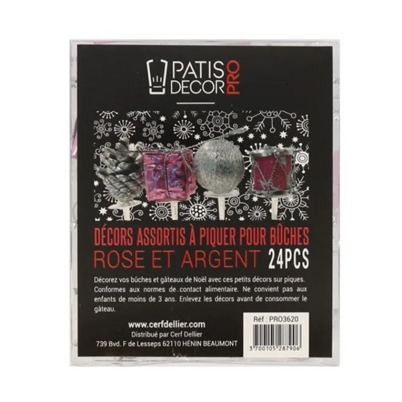 Décors Assortis Rose Argent A Piquer Sur Bûches (X24)>Cerf Dellier Outlet
