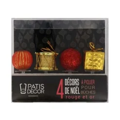 Décors De Noël Assortis Rouge Dore Sur Pique (X4)>Cerf Dellier Discount