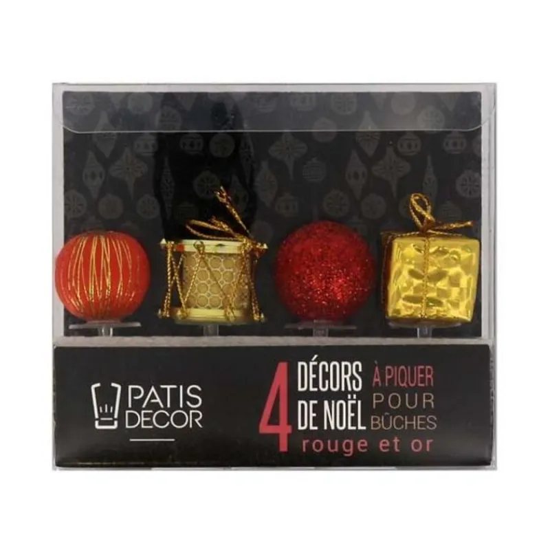 Décors De Noël Assortis Rouge Dore Sur Pique (X4)>Cerf Dellier Discount