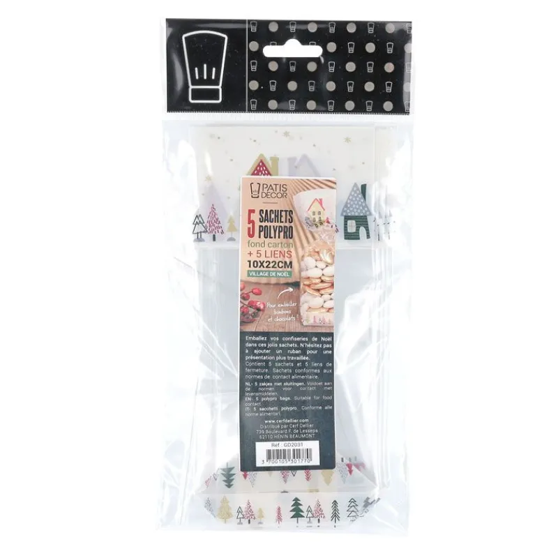 Sachets Polypro Village De Noël 10 X 22 Cm (X5)>Cerf Dellier New